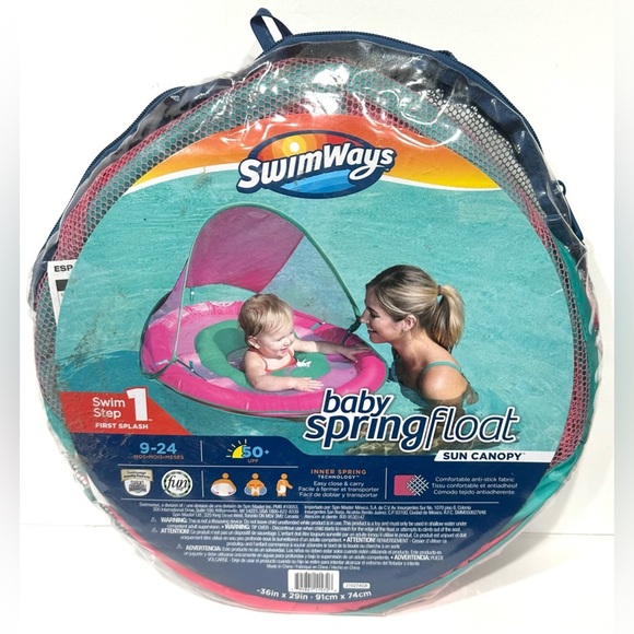 NEW, SwimWays Baby Spring Float Step 1 Sun Canopy 9-24 Months New Red Swim - Picture 3 of 3